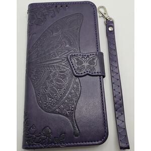 Samsung S23 Plus Wallet Phone Case Dark Purple Butterfly Wristlet Soft Touch